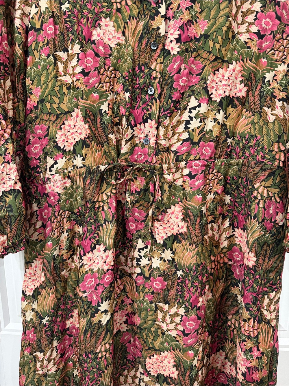 Floral Maxi Shirt Dress in Pink and Green - Picture 3 of 9